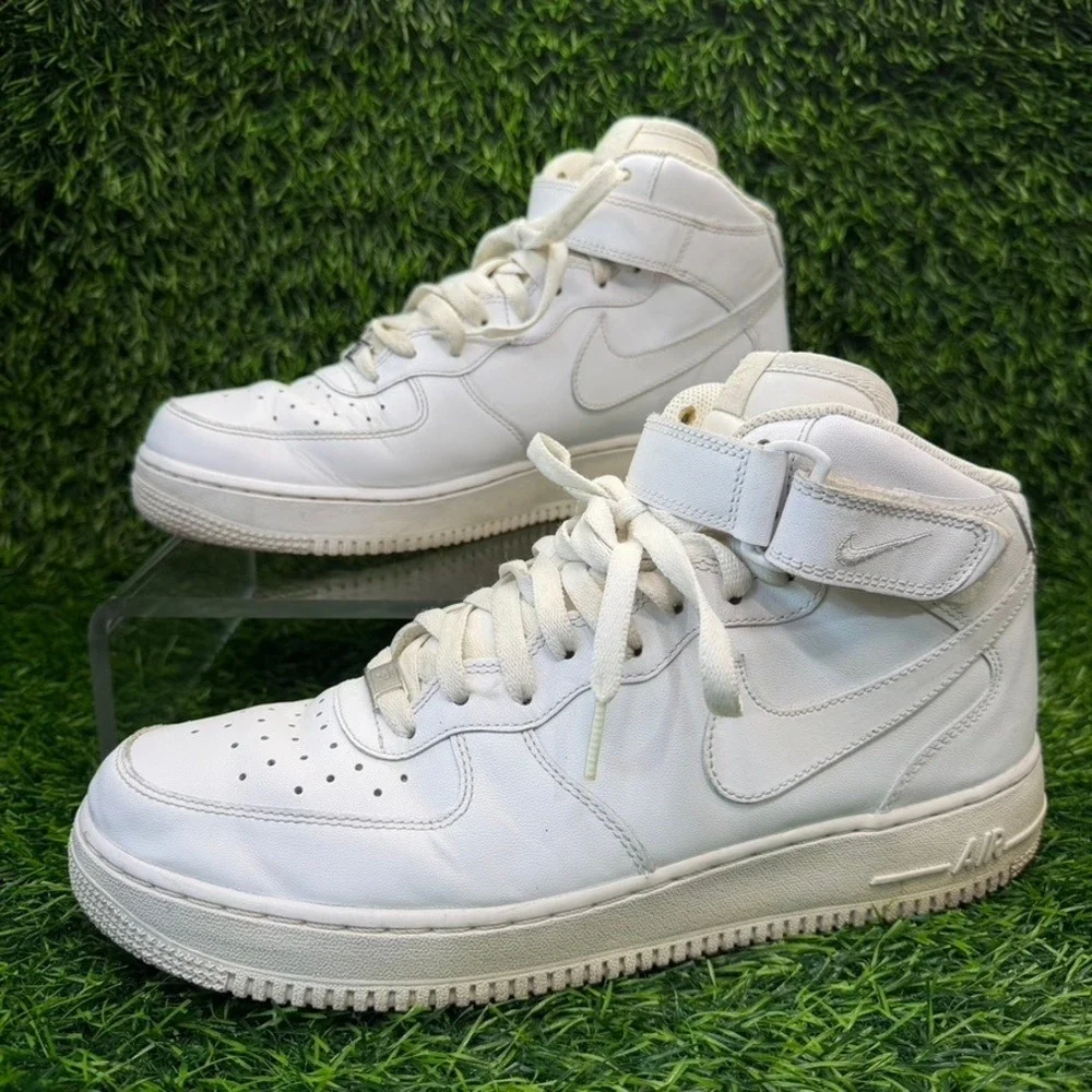 Nike Air Force 1 Mid 07 Men 11 White Leather Basketball Sneaker 315123-111 Strap